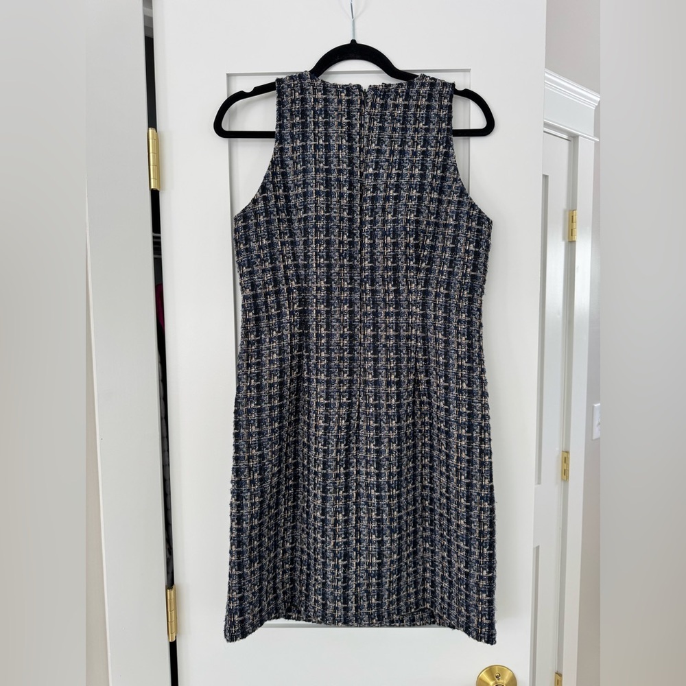J. Crew Tweed Shift Dress NWOT Career Corpcore Look Size 2 Navy Black Gold - Picture 6 of 6